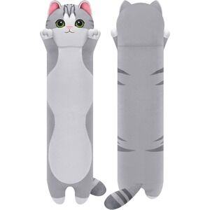 Mewaii Long Cat Plush Body Pillow 20 inch Grey Soft Stuffed Animal Gift New